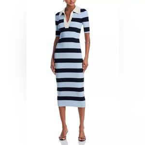 A.L.C. Navy and Cream Striped Midi Dress